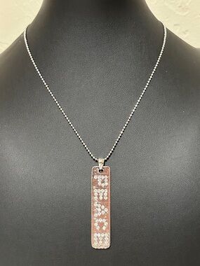 79.  EFM Rhinestone PEACE Silver-Tone Vertical Bar Necklace